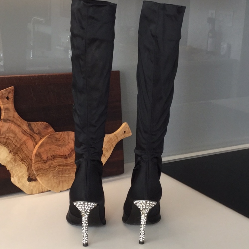 Les Tropeziennes black satin embellished stiletto